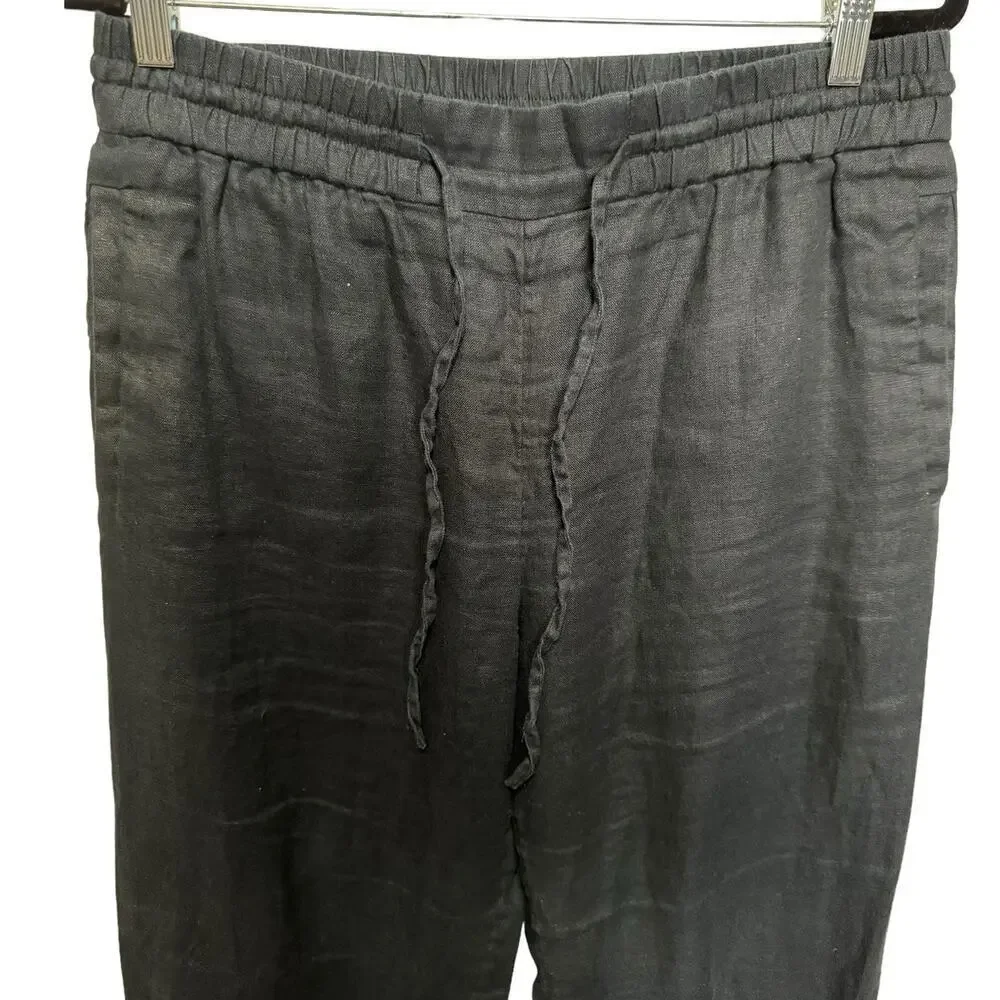 Cos Linen Pants Cuffed Drawstring Loose Fit Ankle In Washed Out Black Size 8